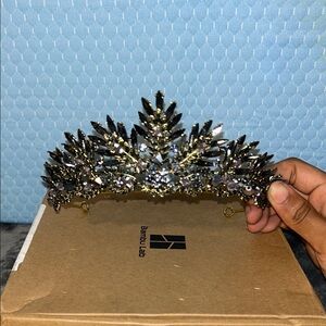 (TWO) Elegant Charcoal and Gold Tiaras